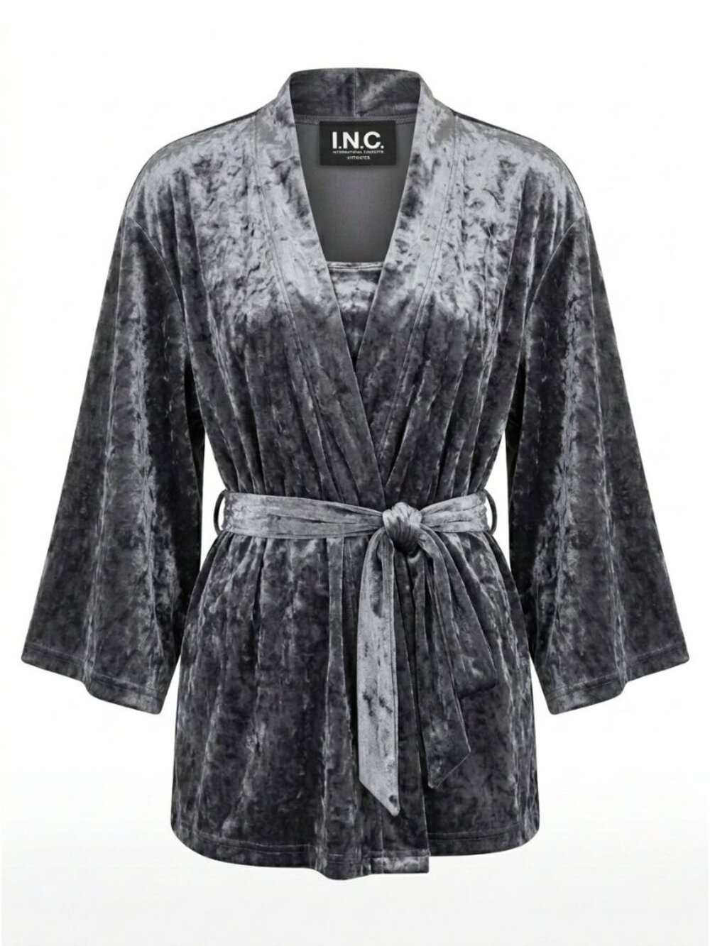 NWT INC Crushed Velvet Robe Cami 2 Piece Lounge Set Sz M Titanium Gray Sleepwear